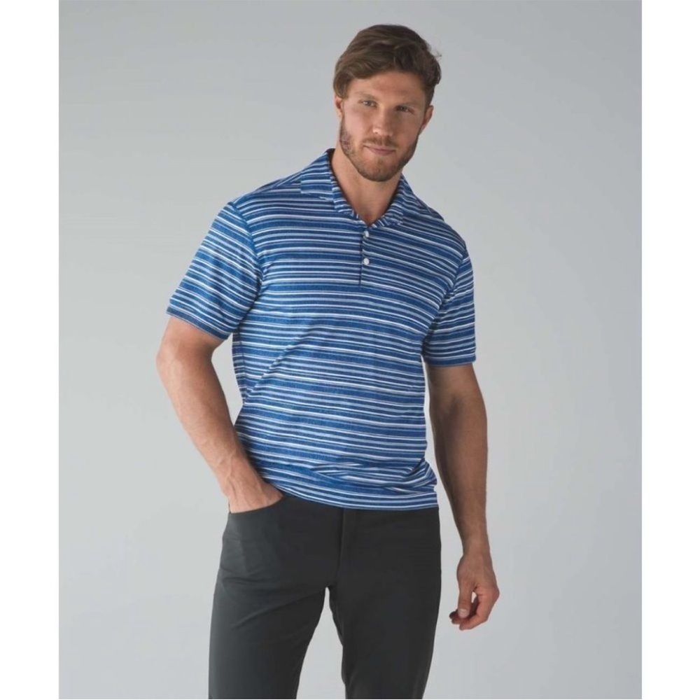 Lululemon Men’s Propel Polo Cut Back Stripe Linen White Angel Wing